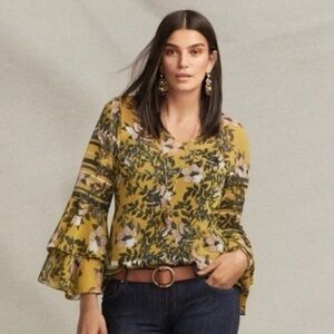 CAbi Floral Print Ruffle Sleeve Blouse